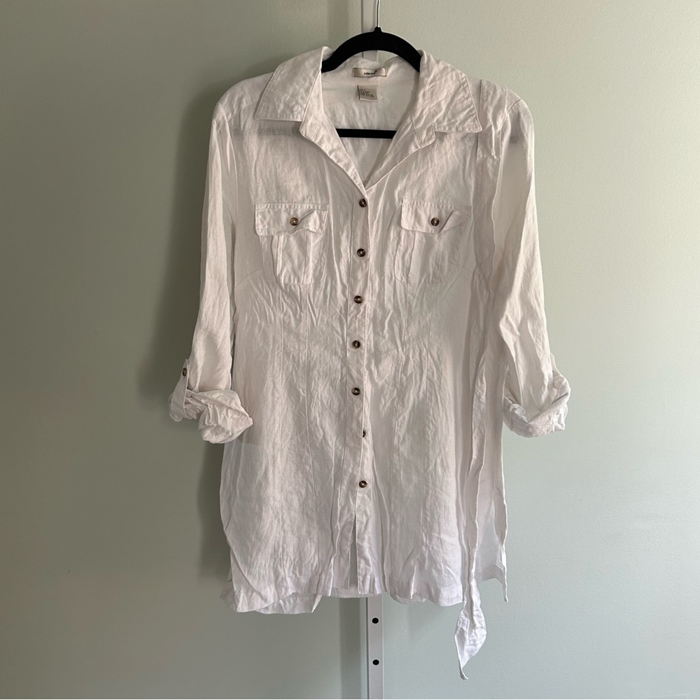Edward White Linen Button Down with Tie Belt
